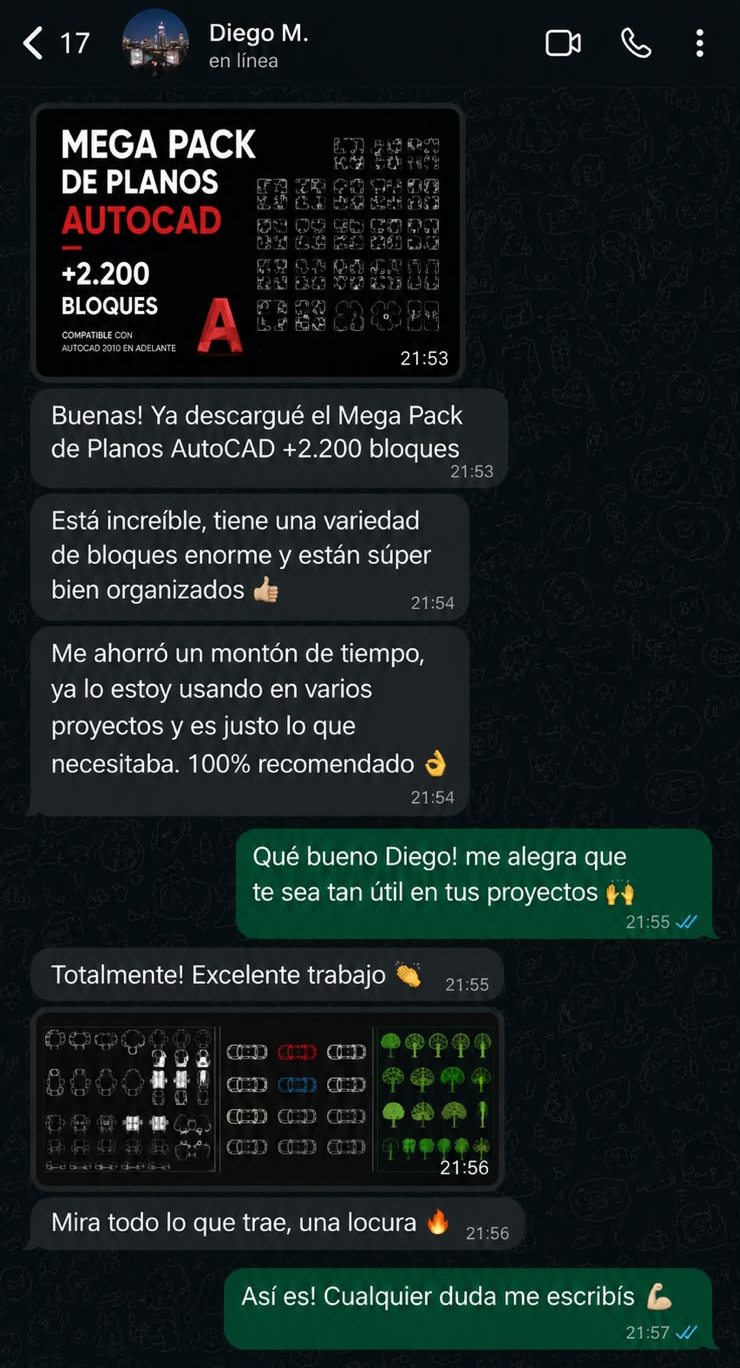 Captura de WhatsApp: Diego M. escribe que el pack tiene una variedad de bloques enorme, que est&aacute;n s&uacute;per bien organizados y que le ahorr&oacute; mucho tiempo